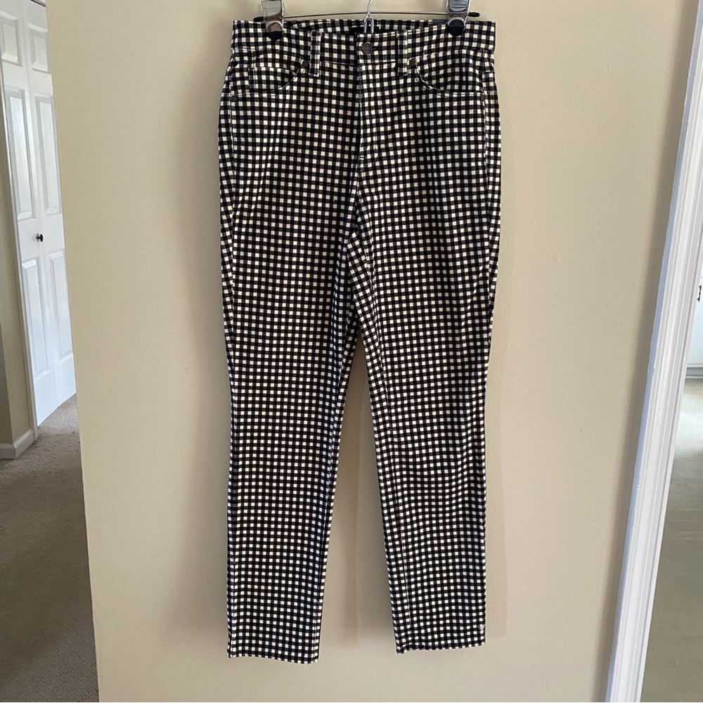 TALBOTS 4 Black White Checked Corduroy Straight Leg Pants Stretch Career Preppy